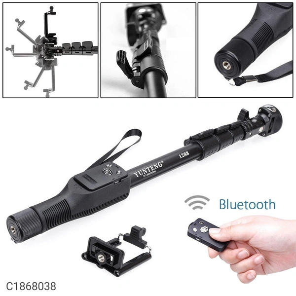 YT 1288 Aluminium Alloy Extendable Selfie Stick with Bluetooth Remote Shutter BlackPackage Contains: 1 piece of YT 1288 Aluminium Alloy Extendable Selfie Stick with Bluetooth Remote Shutter BlackMaterial: Plastic & MetalColor: BlackAdditional Information: YT 1288 Aluminium Alloy Extendable Selfie Stick with Bluetooth Remote Shutter Black1.This Selfie Stick is compatible with all Sm