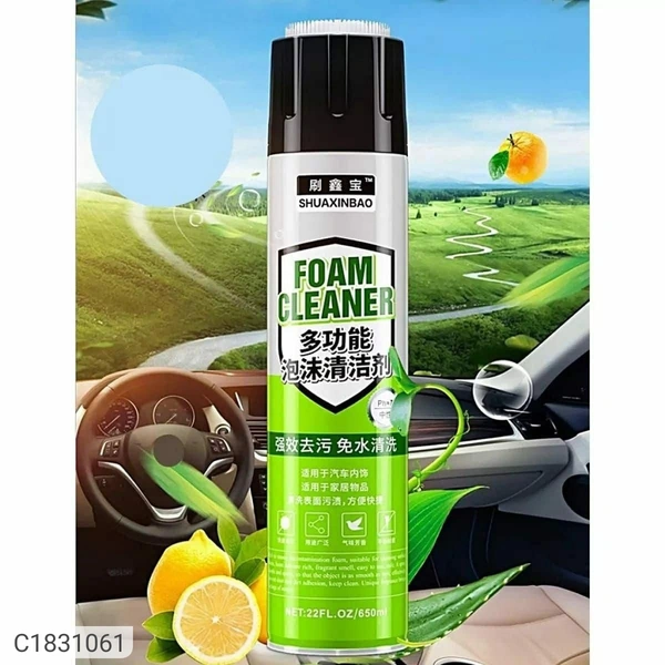 Multi Purpose Car And Home Foam CleanerPackage Contains: It has 1 Piece of Foam CleanerMaterial: FoamCapacity: 650 MLProduct Weight : 150 gmFeatures: -Can quickly remove all kinds of dirt on the surface of the object and looks almost brand new-Convenient to clean the parts of the vehicle, such as cushion, dashboard, side panel, ceiling and etc-Clean effectively surface such as leat