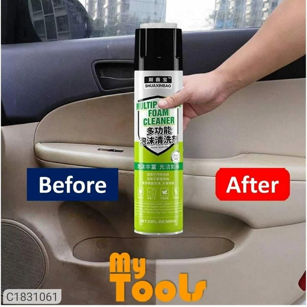 Multi Purpose Car And Home Foam CleanerPackage Contains: It has 1 Piece of Foam CleanerMaterial: FoamCapacity: 650 MLProduct Weight : 150 gmFeatures: -Can quickly remove all kinds of dirt on the surface of the object and looks almost brand new-Convenient to clean the parts of the vehicle, such as cushion, dashboard, side panel, ceiling and etc-Clean effectively surface such as leat