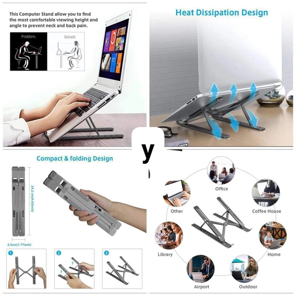 Laptop Stand Adjustable Computer Stand Ergonomic Portable Tablet Stand FoldableBrand: OthersMultipack: 1The height and angle can be adjusted freely by pushing and pulling. The adjustable laptop stand lets you find an ideal height of sight no matter sitting or standing, which improves your body posture and helps relieve neck, back pain and eye strain. An ideal choice for working at 