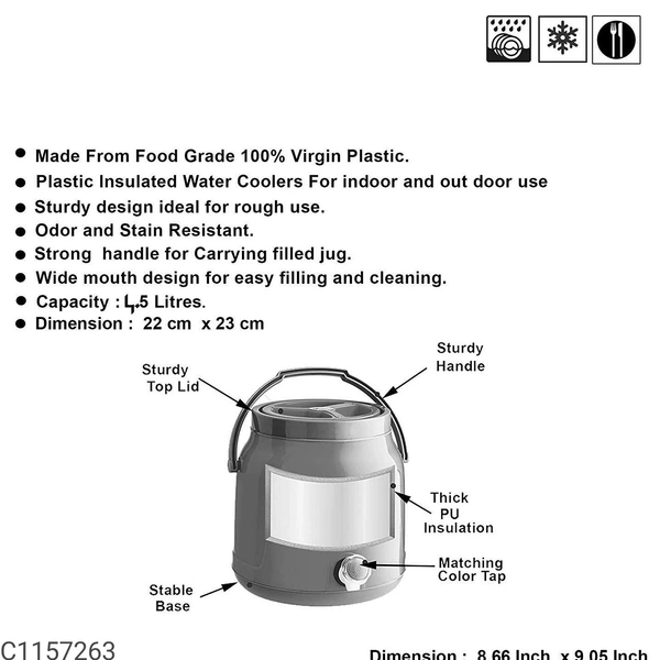 Water Jug - 4.5 Liters Plastic Insulated Travel Water Jug*Details:*Description : It has 1 Piece of Insulated Water JugMaterial : PlasticCapacity : 4.5 LiterDimension : 22 x 23 cmPackaging Dimension : 30 x 20 x 10 cmTotal No. of Pieces : 1Price ---@  700