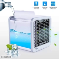 It Has 1 Piece of Mini Portable Air Cooler & 1 USB CableMaterial: ABS PlasticDimension ( L x B x H in cm ): 14.15 x 14.15 x 14.853 Function in one: Cools, Humidifies, and Purifies for Better Air.Adapter Input : 5V DC, 2aUsb Line Length : 190 cmPower : 8WItem Weight : 750 gmPackaging Dimension ( L x B x H in cm ) : 18 x 16 x 16Feature :1. 3 functions in one: Cools, Humidifies, and P