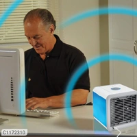 It Has 1 Piece of Mini Portable Air Cooler & 1 USB CableMaterial: ABS PlasticDimension ( L x B x H in cm ): 14.15 x 14.15 x 14.853 Function in one: Cools, Humidifies, and Purifies for Better Air.Adapter Input : 5V DC, 2aUsb Line Length : 190 cmPower : 8WItem Weight : 750 gmPackaging Dimension ( L x B x H in cm ) : 18 x 16 x 16Feature :1. 3 functions in one: Cools, Humidifies, and P