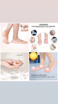Anti Crack Heel Full Length SocksThese full-length silicone socks pads are self-sticky. When you wear them, alone, they don't slip but provide cushioning and support to your ankles and heel, thus protecting your feet. They fit well in all kinds of shoes with or without socks.Price- 290