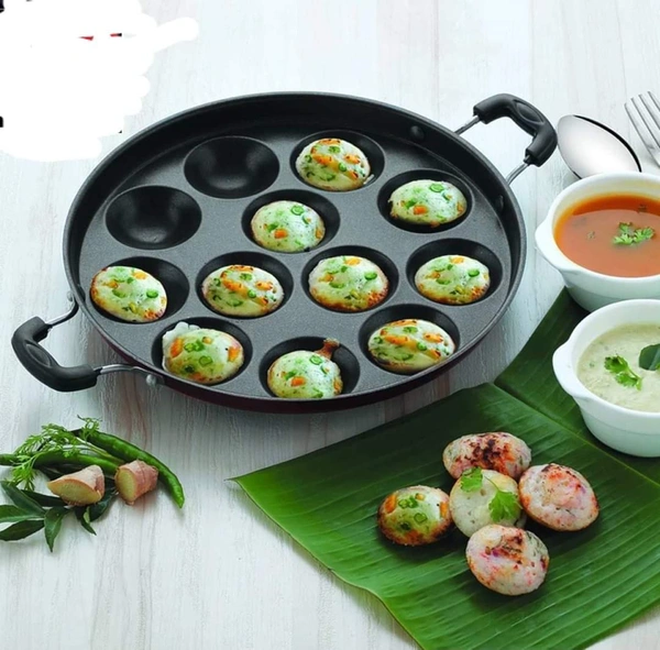 Appam 12 Cavity Pan•Non Stick Pan•With Lid•Made of Aluminium Mrp on box-660₹Our price-380₹