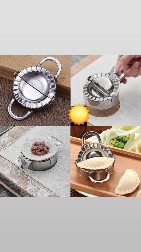 Dumpling Maker 🥟 •it can seal your dumplings correctly; dumpling will not leak when they are boiled. Sometimes the edges are not tight enough, because the flour each one used is different in viscosity, you can try to make the edge of the dumplings a little wet. (use the water or egg) then pressed it again to help seal better than beforeMaterial- Stainless SteelPrice-490₹