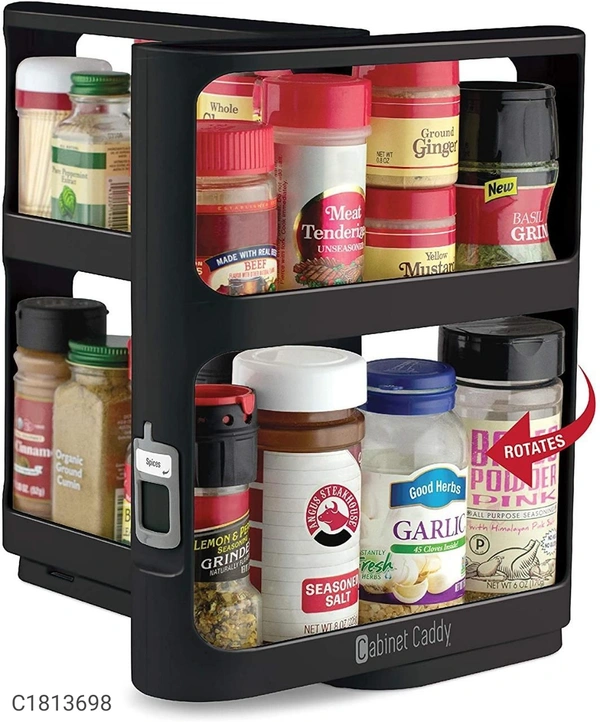 Cabinet Caddy- Plastic Multipurpose Cabinet CaddyPackage Contains: Product Description: Cabinet Caddy is a super organizer for all of your cluttered spaces! When getting organized, vertical storage is always best.Package Contains: It has 1 Piece of Cabinet CddyMaterial: PlasticDimension(L x B x H in inch): 10.75 x 10.75 x 5.25Features: -Perfect for your spices, medicine cabinet,bat