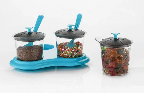Tornado Kitchen Spice Rack Containers Dry Fruit Jars Kitchen Bottles 3 Pcs | Storage | Masala Box Condiment Set | Dining Pickle Rack Container with Lid (Multicolor)Material: AcrylicPack: Pack of 1Product Length: 8 cmProduct Breadth: 8 cmProduct Height: 8 cmCapacity: 450 mLPrice -@ 370/-
