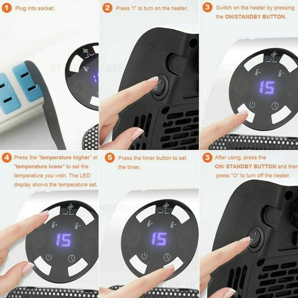 Portable Electric Heater Mini Fan Heater Desktop HouseholdAbout this item :LOW ENERGY CONSUMPTION : The electric heater runs at a low power of 500 watts, it will not overload the circuit, perfect for small spaces, it can space heaters that runs at a higher watts. It's a great choice for people who living in cold climates.DIGITAL THERMOSTAT : Unlike most space heaters just have opti