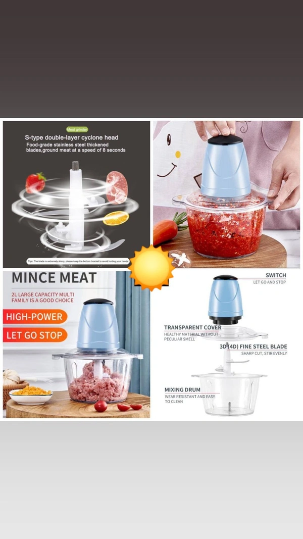 Multifunctional Blender •It can mince many foods, including vegetables, fruits, and meats•Blades are made of high quality stainless steel material•Capacity-2 Ltr•Rated Power-200WPrice-1099₹