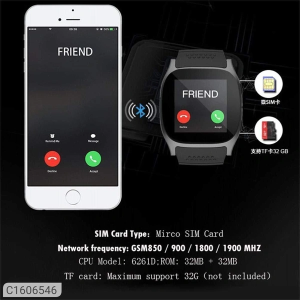 NAVYA A1 Smart Watch with Camera, Memory Card and SIM Card Support and Fitness Tracker Smartwatch for Mens Boys and Girls(Black)Standalone Phone Watch: Smart watch connected Android phone via Bluetooth or with GSM 2G SIM Card can be used as a cellphone to make/answer calls, send/get message directly.Multifunctional Smartwatch: Sport health: Pedometer, Calories Calculation, Sedentar