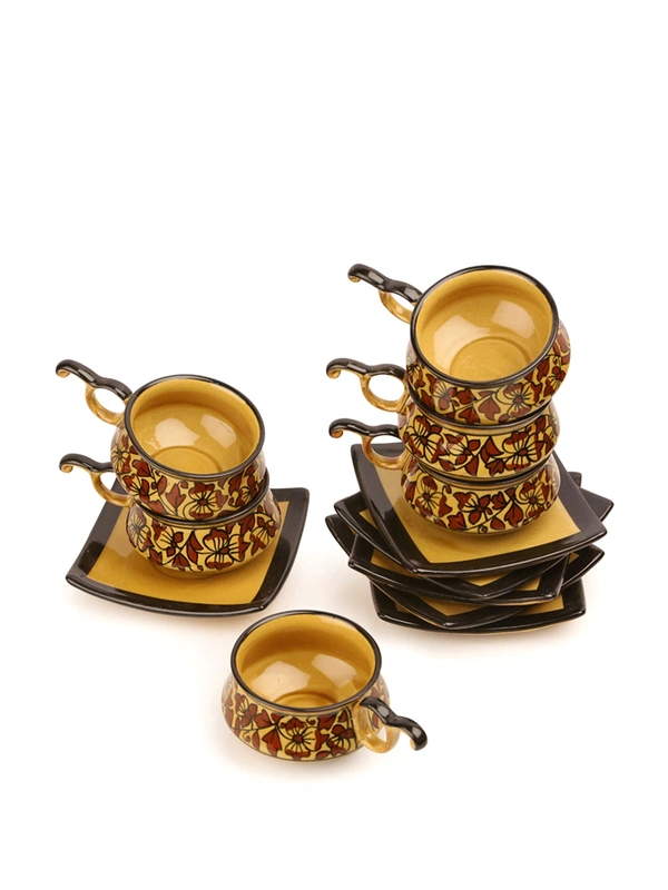 Set of 12 Mustard Yellow Handcrafted Cups & Saucers1999