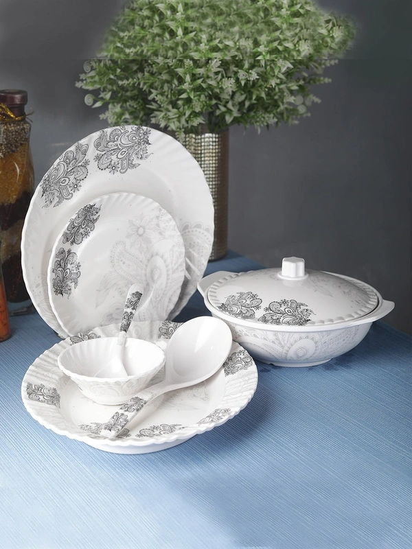 27 Pieces White & Grey Dinner Set@ 1299