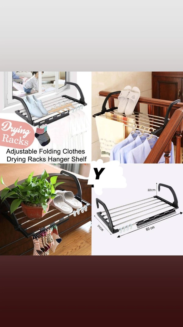 Adjustable Folding Drying Rack•Suitable for small clothes and inner wears. Can be used for indoor or outdoor use. Foldable and consumes less space. Stable, horizontal attachment.•This clothes drying rack is very easy to assemble and super easy to adjust. It drys towels, swimsuits, shoes, regular towels, etc.•The hook-on drying rack can be hung on any surface of thickness,and allows