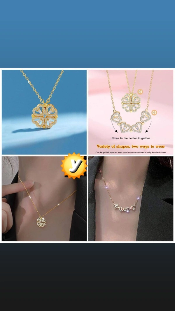 2 in 1 Magnetic Pendant •Two In One Magnetic Clover Heart Pendant Necklace for Women and Girls. When Expanded It Makes A String Of Hearts.Price---@325₹