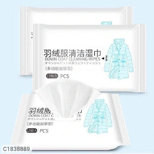 Coat Cleaning Wipes-Down Coat Cleaning Wet Wipes(Pack of 12)Package Contains: It Has 12 Piece Of Coat Cleaning Wipes Material: Non Woven Color: Colour as per availability Additional Information: Product Description: Down Coat Cleaning Wet WipesPackage Contains: It Has 12 Piece of WipesMaterial: Non Woven FabricSize: StandardProduct Weight : 150 gmFeatures:1.The paper is soft and do
