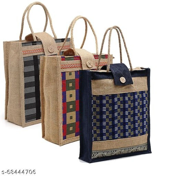JUTE-CHK01cBLK_CHK03BIGcBL_CHK05cBIGcBL-3 BAGMaterial: JuteNo. of Compartments: 1Pattern: SolidType: Tote & HoboMultipack: 3Sizes:Free Size (Length Size: 10 in, Width Size: 6 in, Height Size: 3 in)Price 600