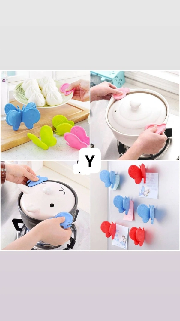 Butterfly Shape Silicone Pot HolderFrom the stove to the table. Our anti-slip Butterfly Silicone Pot holders grab on to pot handles or hot plates with ease. Perch them on the fridge so they’re always nearby. Price-190₹(for One Pair)
