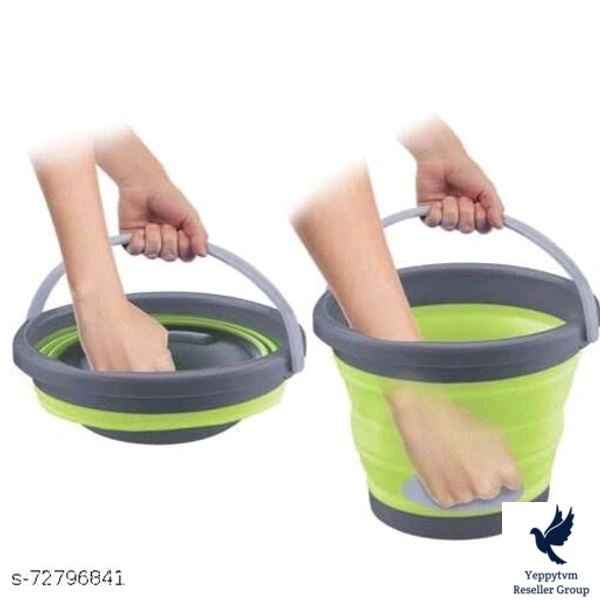 Silicone Foldable Cleaning Bucket, 10 LMaterial: SiliconHandle Material: PlasticCapacity (in L): 10 CmAdd on: Na CmProduct Breadth: 20.5 CmProduct Height: 10Product Length: 14.5Pack of: Pack Of 1
