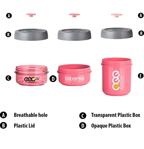 Lunch Box Set•These 3-in-1 food-grade lunch box set has an extra-durable no-leak silicone lining in the lid and twist lock to keep that lid on tight!•The lunch box set features a convenient silicone air hole plug on lids to keep food fresh. A closed plug aerates the food inside•The food tastes just the way it should. Food remains hot inside the containers, PP body insulates the con