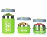 Lunch Box Set•These 3-in-1 food-grade lunch box set has an extra-durable no-leak silicone lining in the lid and twist lock to keep that lid on tight!•The lunch box set features a convenient silicone air hole plug on lids to keep food fresh. A closed plug aerates the food inside•The food tastes just the way it should. Food remains hot inside the containers, PP body insulates the con