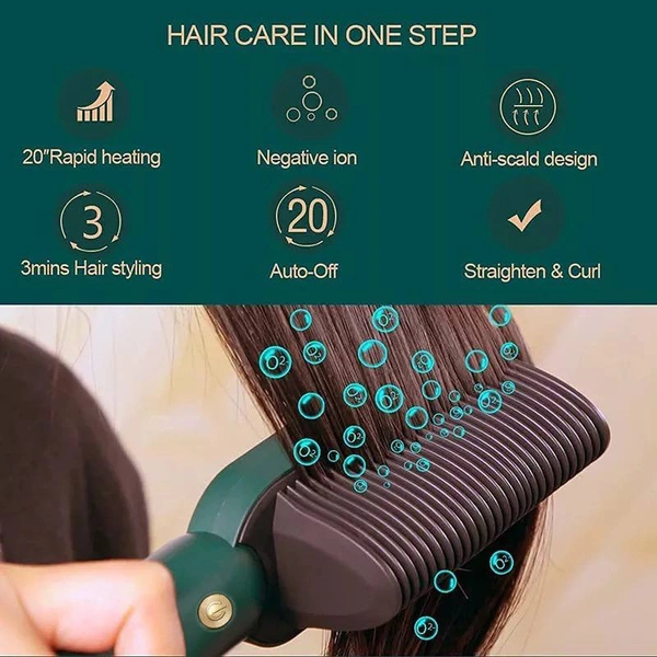 Hair Straightener Brush•Versatile 3 in 1 design: everything you need for a gorgeous and healthy hair, detangling comb, hair brush, hair straightener, beard straightener and anion hair massager all in one!•Hair straightener allows you to straighten your messy hair in three minutes•A must-have choice for dressing after getting up in the morning on week days Multiple different tempera