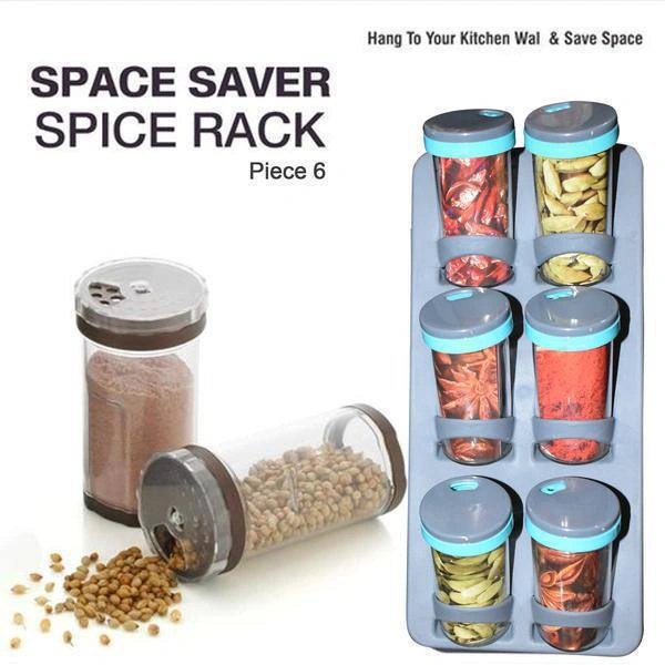 Space Saver 6pc Spice Rack•Spice rack with three tiers of shelves is perfect for organizing your spices, herbs, condiments, salt and pepper shakers, baking supplies, tea, coffee, jars, packaged gelatine, cosmetics, makeup brushes, nail polish, creams, crafting tools, and office supplies. •Ideal for kitchen pantry, countertop, bathroom, vanity, office, and craft room. •This spice ra