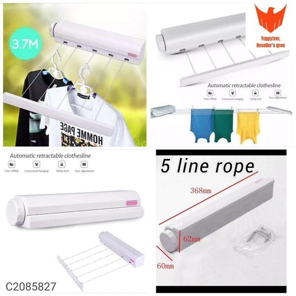 Retractable Clothes Dryer -Airer Washing Line Laundry Wall Mount Dryer Hanger Clothesline Outdoor Washing Line Drying RackPackage Contains: It Has 1 Piece Of Clothes Dyer Rope Dimensions(L x B x H in cm):-36.4x6.3x6cmMaterial: PlasticColor: Colour as per availabilityCapacity: 2kg to 5kgCombo/Set Of: Pack of 1Additional Information: Practical and space-saving clothes line for the ba