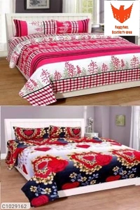 (Buy 1 Get 1 Free) Floral & Abstract Printed Polycotton Double Bedsheets
