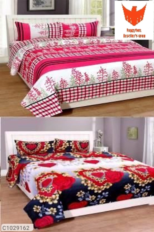 (Buy 1 Get 1 Free) Floral & Abstract Printed Polycotton Double Bedsheets