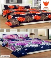 (Buy 1 Get 1 Free) Floral & Abstract Printed Polycotton Double Bedsheets