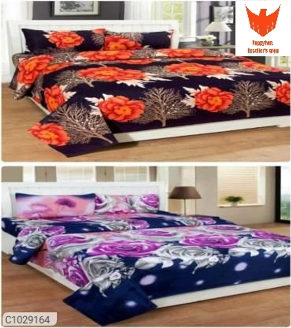 (Buy 1 Get 1 Free) Floral & Abstract Printed Polycotton Double Bedsheets