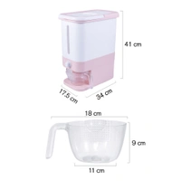 RICE DISPENSER APPROX 10KG STORAGE CAPACITY. GRAIN STORAGE CONTAINER WITH METERING CYLINDER WITH LID AUTOMATIC RICE STORAGEDescription :-Keep away from moisture and dust. This storage can better protect the freshness and dryness of food. Very suitable for rainy cities. No more spills and food going spoil from possible kitchen’s critters, and protect your household’s food.The cereal - Blue  & pink , 10