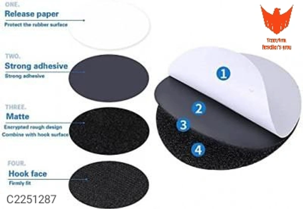 Double sided Sticker -Adhesive Sticker Fastener Interlocking Tape for Couch Cushions, Carpet, Stair Treads Carpet( 10 Pcs)Package Contains: It Has 10 Pcs Of Sticker                                         Product Dimensions(L x B x H in cm):-5 x 5 x 1 cm Material: Polyester Color: Multicolor Combo/Set Of: Pack of 10 Additional Information: