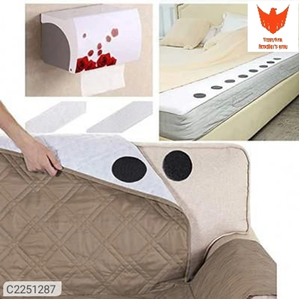 Double sided Sticker -Adhesive Sticker Fastener Interlocking Tape for Couch Cushions, Carpet, Stair Treads Carpet( 10 Pcs)Package Contains: It Has 10 Pcs Of Sticker                                         Product Dimensions(L x B x H in cm):-5 x 5 x 1 cm Material: Polyester Color: Multicolor Combo/Set Of: Pack of 10 Additional Information: