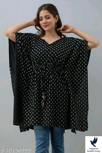 Stylish Rayon Printed Navy Blue women Kaftan TopFabric: RayonSleeve Length: Three-Quarter SleevesPattern: PrintedNet Quantity (N): 1Sizes:S (Bust Size: 36 in) M (Bust Size: 38 in) L (Bust Size: 40 in) XL (Bust Size: 42 in) XXL (Bust Size: 44 in) XXXL (Bust Size: 46 in) Stylish Rayon Printed Navy Blue women Kaftan TopCountry of Origin: India 520