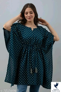 Stylish Rayon Printed Navy Blue women Kaftan TopFabric: RayonSleeve Length: Three-Quarter SleevesPattern: PrintedNet Quantity (N): 1Sizes:S (Bust Size: 36 in) M (Bust Size: 38 in) L (Bust Size: 40 in) XL (Bust Size: 42 in) XXL (Bust Size: 44 in) XXXL (Bust Size: 46 in) Stylish Rayon Printed Navy Blue women Kaftan TopCountry of Origin: India 520