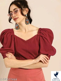 SSC Power Shoulders TopFabric: PolyesterSleeve Length: Short SleevesPattern: SolidNet Quantity (N): 1Sizes:S (Bust Size: 34 in, Length Size: 19 in) M (Bust Size: 36 in, Length Size: 19 in) L (Bust Size: 38 in, Length Size: 19 in) XL (Bust Size: 40 in, Length Size: 19 in) XXL (Bust Size: 43 in, Length Size: 19 in) Country of Origin: India 420