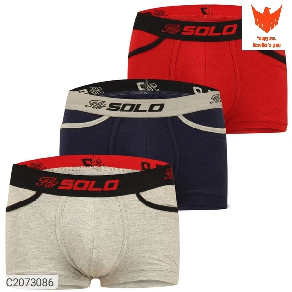 Cotton Blend Solid Mens Trunks ( Pack Of 3 )*Details:*Product Name: Cotton Blend Solid Mens Trunks ( Pack Of 3 )	Package Contains: It Has 1 Piece Of Trunk
Fabric: Cotton Blend
Color: Colour as per availability
Pattern: Solid
Fit: Slim
Occasion: Others
Combo: Pack of 3
Ideal 