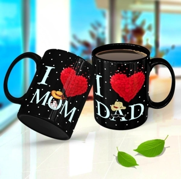 Ridhi Sidhi Design I LOVE MOM DAD Black Ceramic Coffee, Gift for Parents, Anniversary, Birthday, Mummy Papa Set of 2