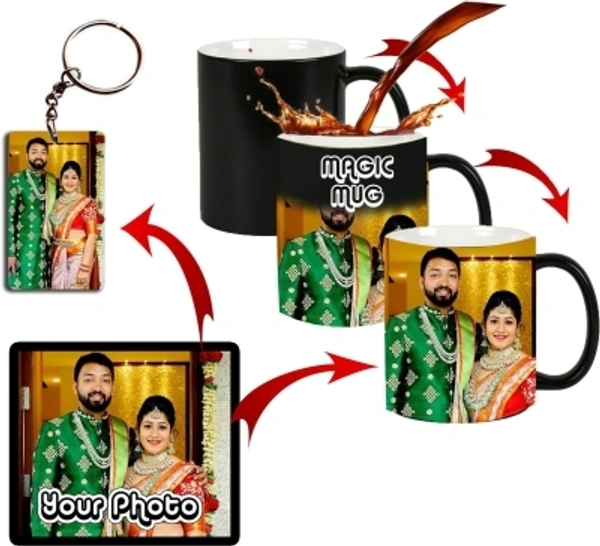Friendskart Personalized Photo and Text Ceramic / Cup For Birthday , Anniversary Gift Black Magic + KEYCHAIN Ceramic Coffee Mug