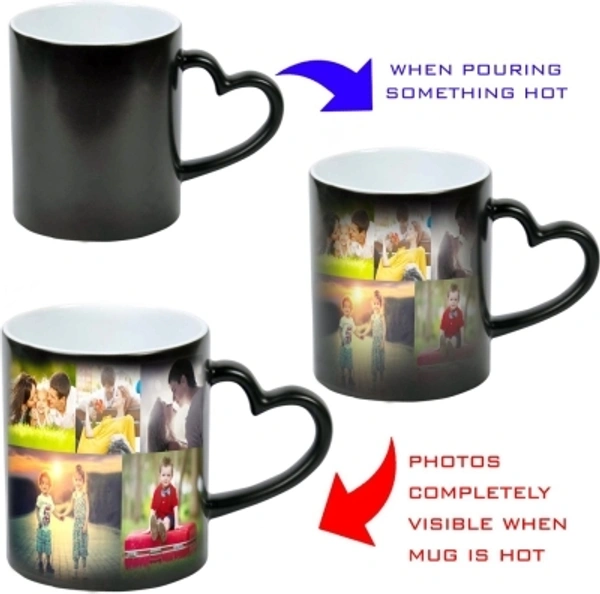 Personalized Masters 10 PHOTOS CUSTOMISED HEART HANDLE COLOUR CHANGING SURPRISE MAGIC MUG Ceramic Coffee Mug - Cash On delivery