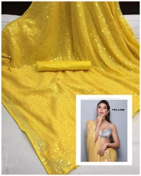 Ready To Wear Ns 26 Sequence Work Saree - Waist Size Need, Blue, Online Payment