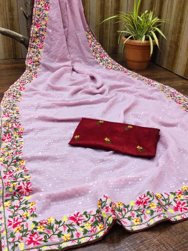 ⭐ *BOLLYWOOD STAR COLLECTION* ⭐⭐⭐Dress like film starts and fashion models ⭐⭐*FABRIC DETAILS* ⭐CLOTH OF BEST QUALITY Georgette fabricEmbroidery detailsHeavy Embroidery multy sequence (5MM) Work done on sareeBLOUSE OF Satin Banglori SILk with embroidery work LOOK GLAMOUROUS, STAY BEAUTIFUL* ⭐