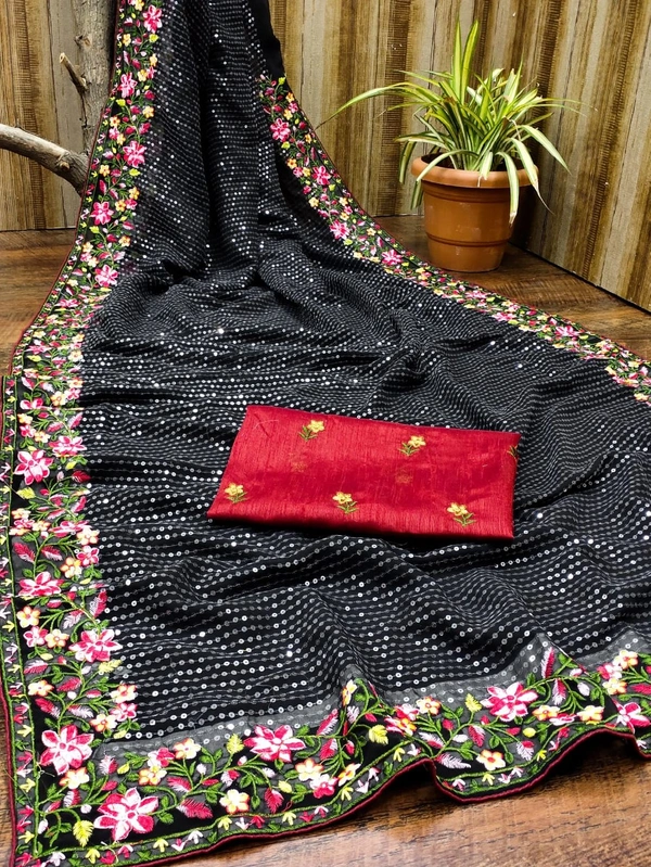 ⭐ *BOLLYWOOD STAR COLLECTION* ⭐⭐⭐Dress like film starts and fashion models ⭐⭐*FABRIC DETAILS* ⭐CLOTH OF BEST QUALITY Georgette fabricEmbroidery detailsHeavy Embroidery multy sequence (5MM) Work done on sareeBLOUSE OF Satin Banglori SILk with embroidery work LOOK GLAMOUROUS, STAY BEAUTIFUL* ⭐