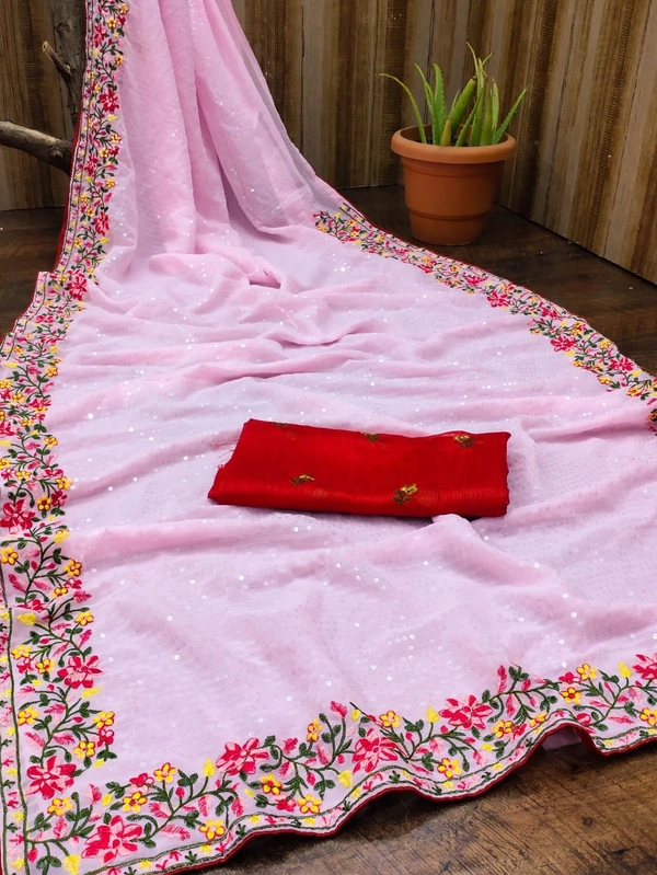 ⭐ *BOLLYWOOD STAR COLLECTION* ⭐⭐⭐Dress like film starts and fashion models ⭐⭐*FABRIC DETAILS* ⭐CLOTH OF BEST QUALITY Georgette fabricEmbroidery detailsHeavy Embroidery multy sequence (5MM) Work done on sareeBLOUSE OF Satin Banglori SILk with embroidery work LOOK GLAMOUROUS, STAY BEAUTIFUL* ⭐