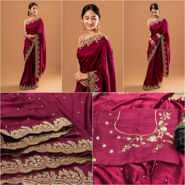 π° *Saree :- Heavy Black Rangoli With Beautiful Embroidery Sequance + Zari In Border Cut Work And Rivet Work*π° *Blouse :- Heavy Satin Silk With Embroidery Thread + Zari + Sequance Work*π _*Blouse Unstitched*_ * *Once Give Opportunity, Coustomer Satisfaction Is Our Goal*