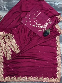 π° *Saree :- Heavy Black Rangoli With Beautiful Embroidery Sequance + Zari In Border Cut Work And Rivet Work*π° *Blouse :- Heavy Satin Silk With Embroidery Thread + Zari + Sequance Work*π _*Blouse Unstitched*_ * *Once Give Opportunity, Coustomer Satisfaction Is Our Goal*