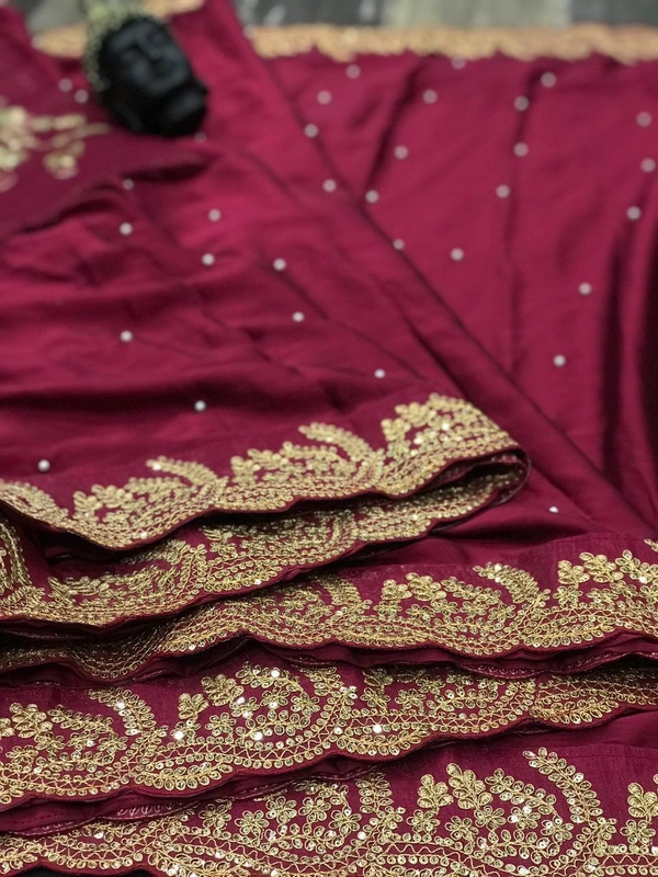 π° *Saree :- Heavy Black Rangoli With Beautiful Embroidery Sequance + Zari In Border Cut Work And Rivet Work*π° *Blouse :- Heavy Satin Silk With Embroidery Thread + Zari + Sequance Work*π _*Blouse Unstitched*_ * *Once Give Opportunity, Coustomer Satisfaction Is Our Goal*