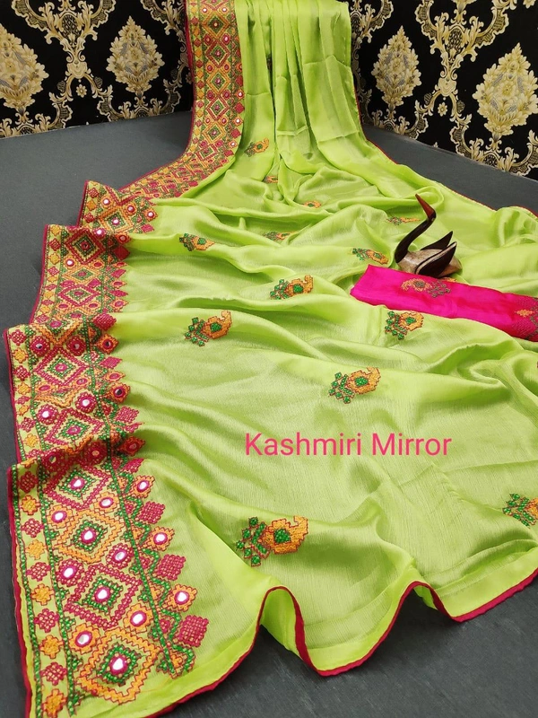 🧶Saree Fabric: Nakoda Vichitra🧶Blouse: Separate Blouse Piece🧶Blouse Fabric: Banglory🧶Work : Mirror work🧶Multipack: Single🧶Sizes:Free Size (Saree Length Size: 5.5 m, 🧶Blouse Length Size: 0.8 m)💰